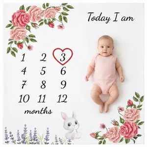 Vmaisi Baby Milestone Blanket Soft Swaddling Photo Prop for Boys Girls 100x80 CM Growth Tracker Baby Shower Gift