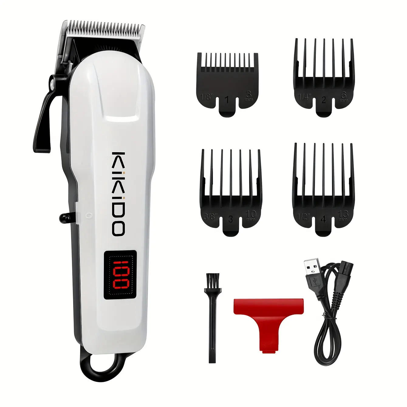 KIKIDO Men's Hair Clipper Trimmer Grooming Kit - USB Rechargeable Cordless, USB Plug, LED Display, 4 Limit Combs, Adjustable Blades, Precision Cut for Home Haircut & Beard