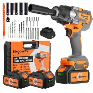 1/2"Brushless Cordless Impact Wrench Set,900N(664ft-lbs) Max Torque Power Impact Driver Tool,Impact Gun With 2x4.0Ah 21V Batteries,4 Function,High-Intensity Rubber Protection,LED Light,Variable Speed,For Tire,Car,Mechanic,Automotive,DIY,Tool Box,Tool Kit
