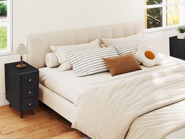 Giratree Small Nightstand with 3 Drawers, Narrow Bedside Table Vintage Skinny Night Stand with Storage, Wood Slim Side Table for Bedroom, Small Spaces, Living Room