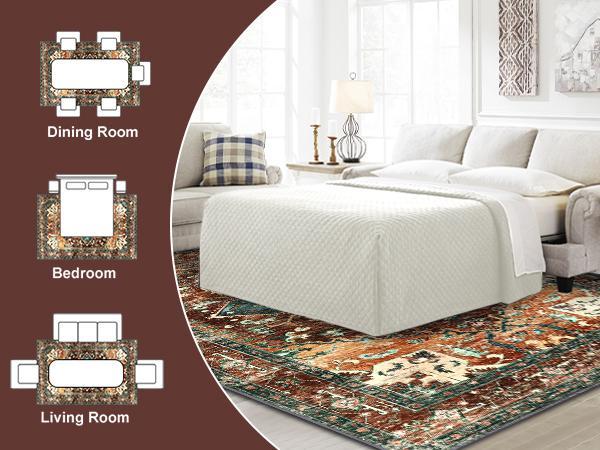 【TikTokShopBlackFriday】LOKHOM Non Slip Area Rug, Washable Carpet with Rubber Backing, Low Pile Faux Wool Soft Distressed Rug for Living Room, Bedroom, Dinning Room Vintage Design