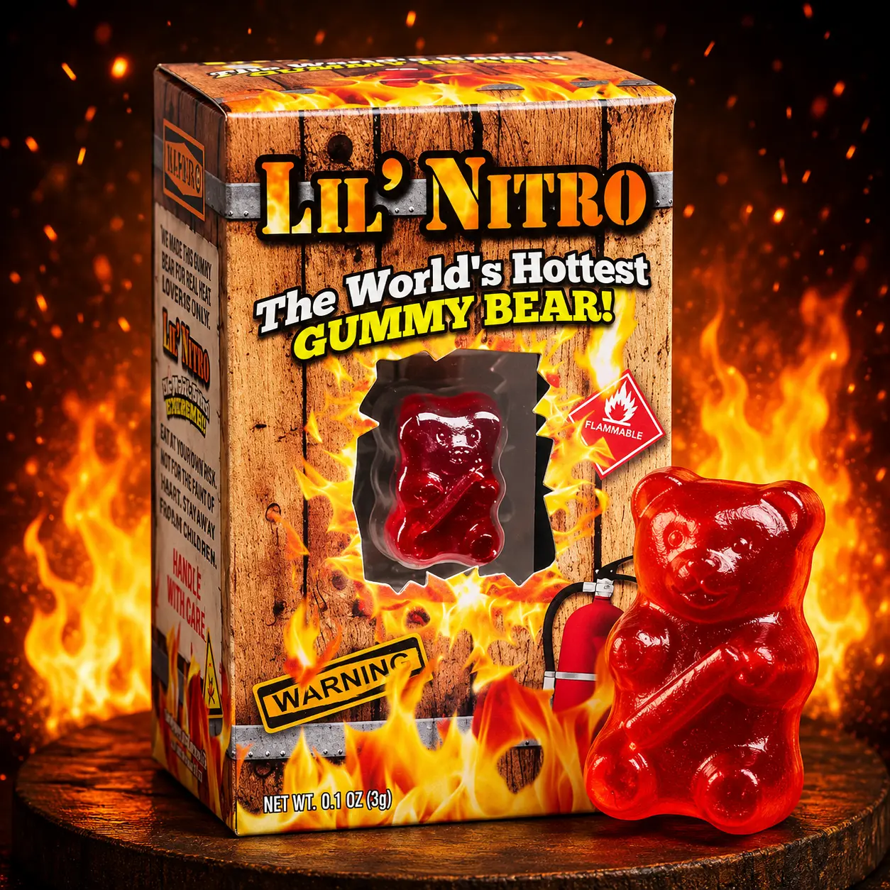 Lil’ Nitro World’s Hottest Flamethrower Gummy Bear Snack - Chewy Small Candies, Sweet Spicy Treat - *Caution*, Gelatin Base