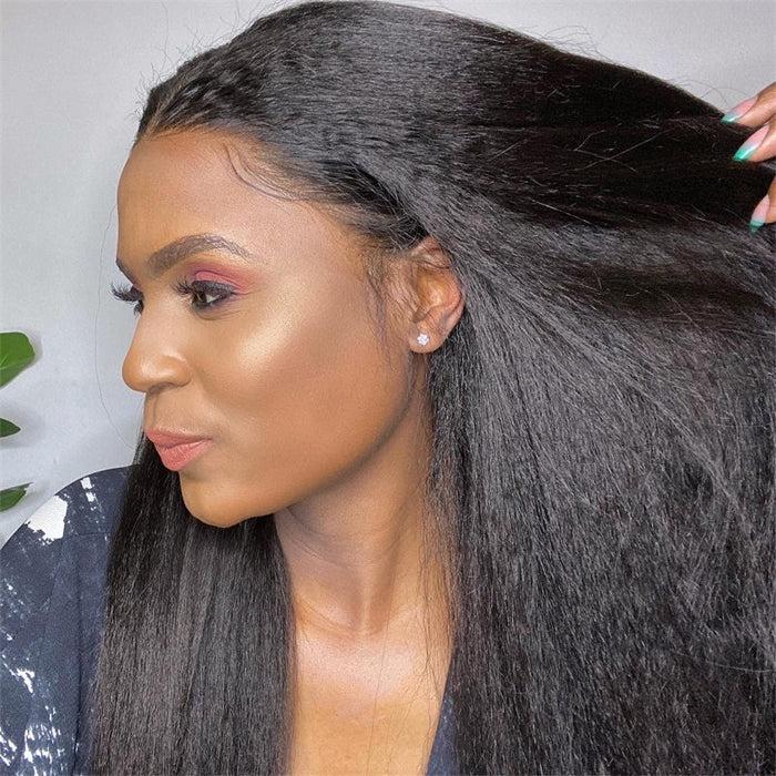 Pizazz Hair Hidden Strap Kinky Straight 360 Full Lace Pre Plucked & Bleached HD Lace Pre Cut Glueless Wigs