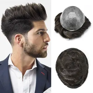 Ewigs Toupee for Men Hair Piece Real Human Hair Full Poly Hair System for Men Hair Replacement Systems Black Brown Blonde Gray Hair Natural Looking Protesis Capilar