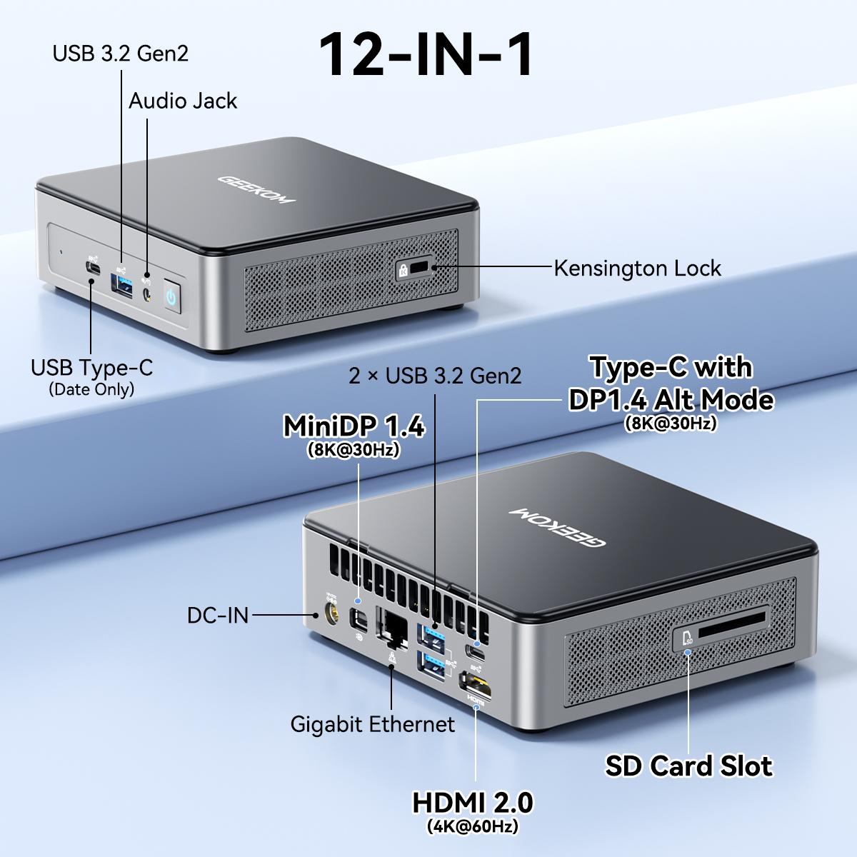 GEEKOM Air12 Mini PC | Intel 13th Gen N150, 16GB DDR5, 512GB NVMe SSD | 4K Triple Display via HDMI+MiniDP+USB-C, WiFi 6, BT5.2, Gigabit LAN, SD Slot, VESA Mount | Compact Desktop for Home, Office & Business Tower Computer