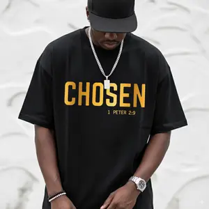 Men's Navy Blue Casual Short Sleeve T-Shirt - "Chosen 1 Peter 2:9" Faith Print, Loose Fit, Soft Cotton Fabric, Perfect for Summer Wear and Outdoor Activities