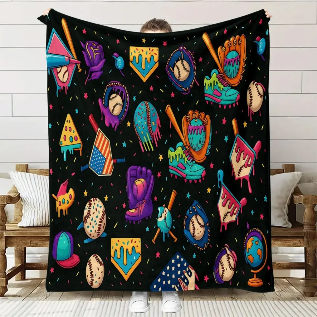 1pc Comfort Baseball Pattern Collection Theme Flannel Blanket, Home Decor Throw Blanket, Suitable for All Seasons! Soft and Breathable 100% Polyester, Perfect Gift for Family and Friends in Any Season---Warm Haven Textiles