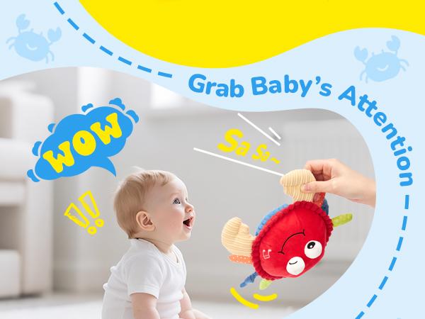 Hahaland Baby Musical Crab Plush Toy - 48 Songs & Recording Feature - Interactive Dancing Toy for Tummy Time Baby Infant Toy 0-3 Months 6-12 Months Toddler Toy 1-3 Birthday Christmas Holiday Valentine's Day Gifts for Kids