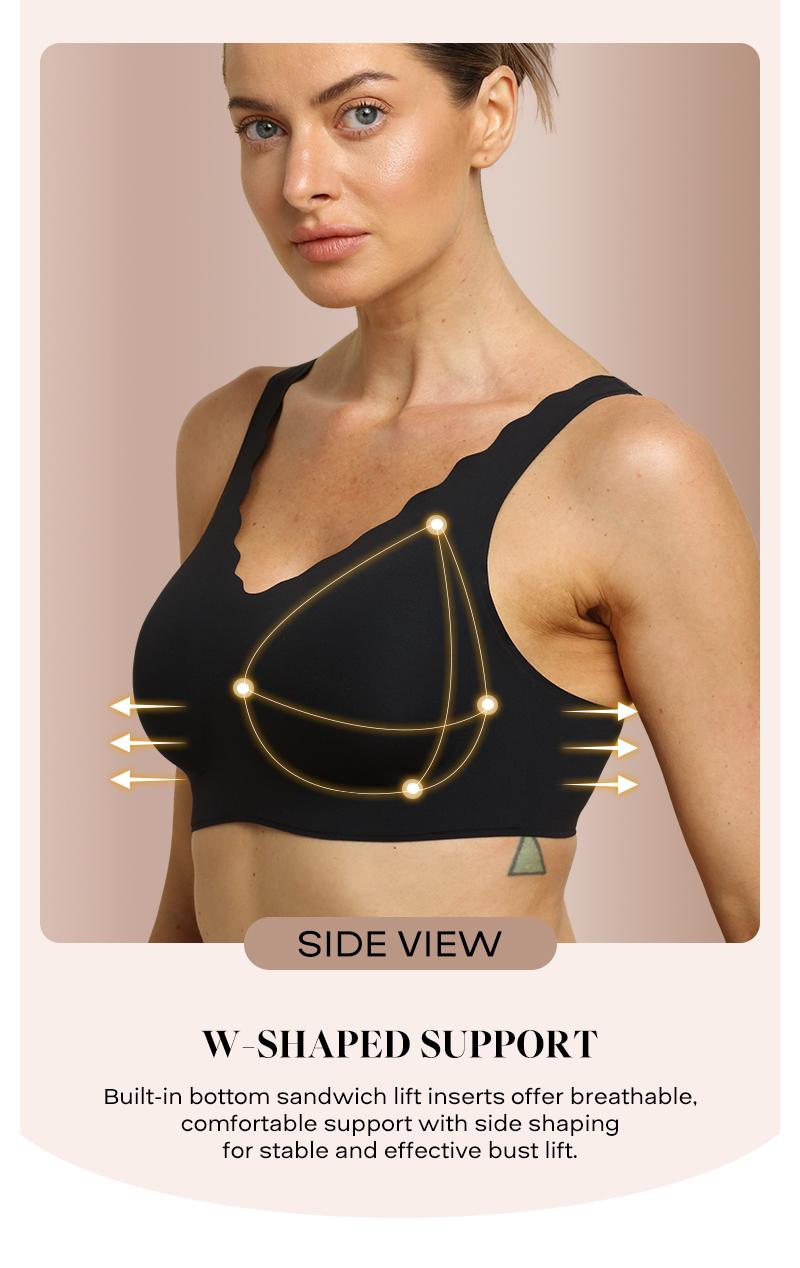 COMFELIE Size S-2XL Women's Seamless Bras, No Underwire Scalloped Bras Soft V Neck Full Coverage Everyday Bra EB033