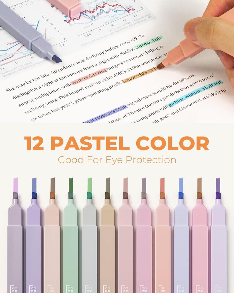 38 PCS Aesthetic School Supplies with Big Capacity Pen Case, 12 Color Pastel Highlighters, 5 Quick Dry Retractable Black Ink Pens, 6 Pastel Mechanical Pencil 0.5 & 0.7 mm for Student Stationary