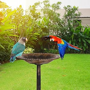 VINGLI Pedestal Bird Bath 28 Inch Antique Copper Resin Birdbaths Weather Resistant Floral Accents and Vintage Finish Garden Decor for Outdoor Lightweight Courtyard…