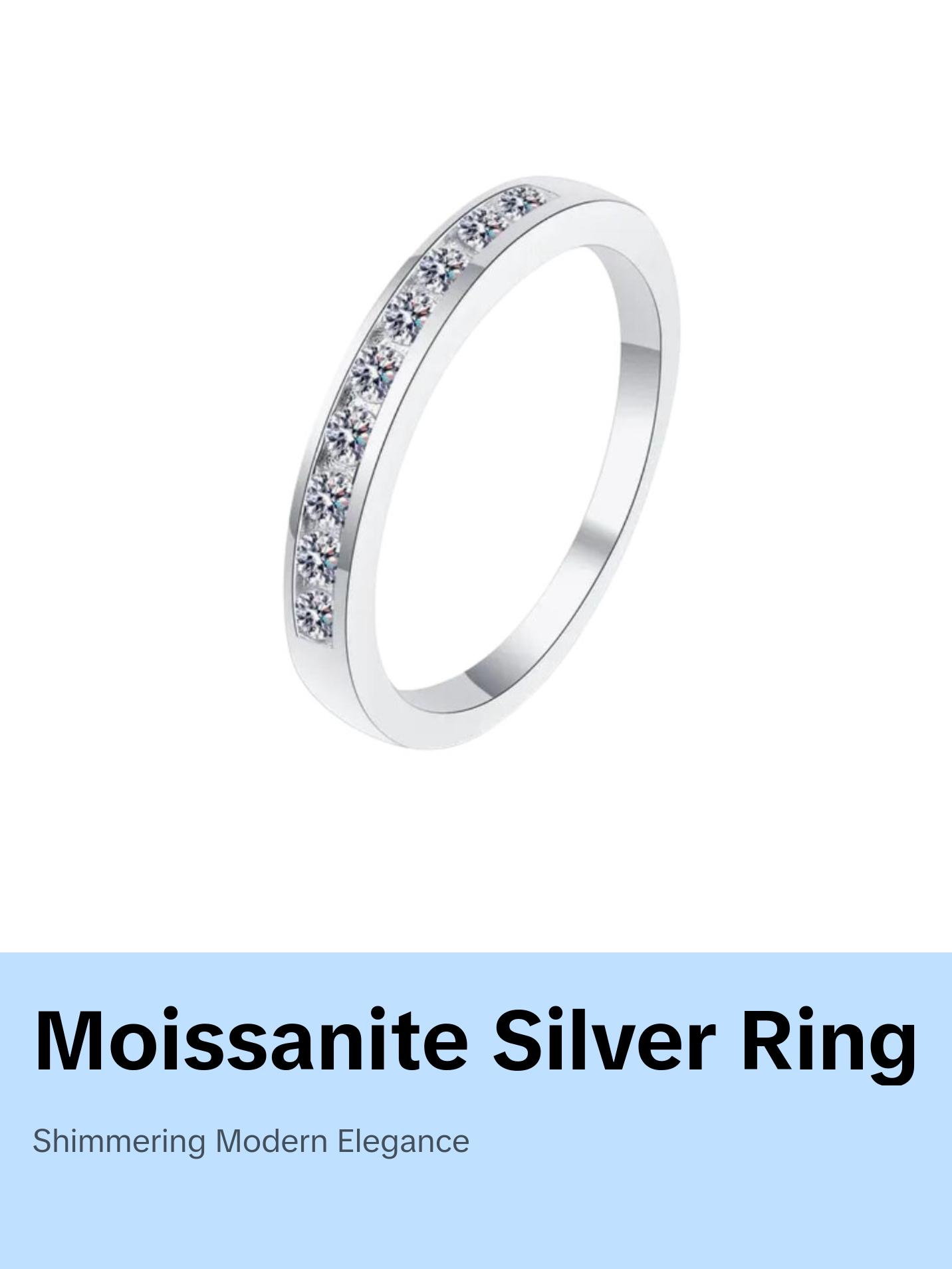 Modern Minimalist Moissanite Ring 925 Sterling Silver Rhodium Plating