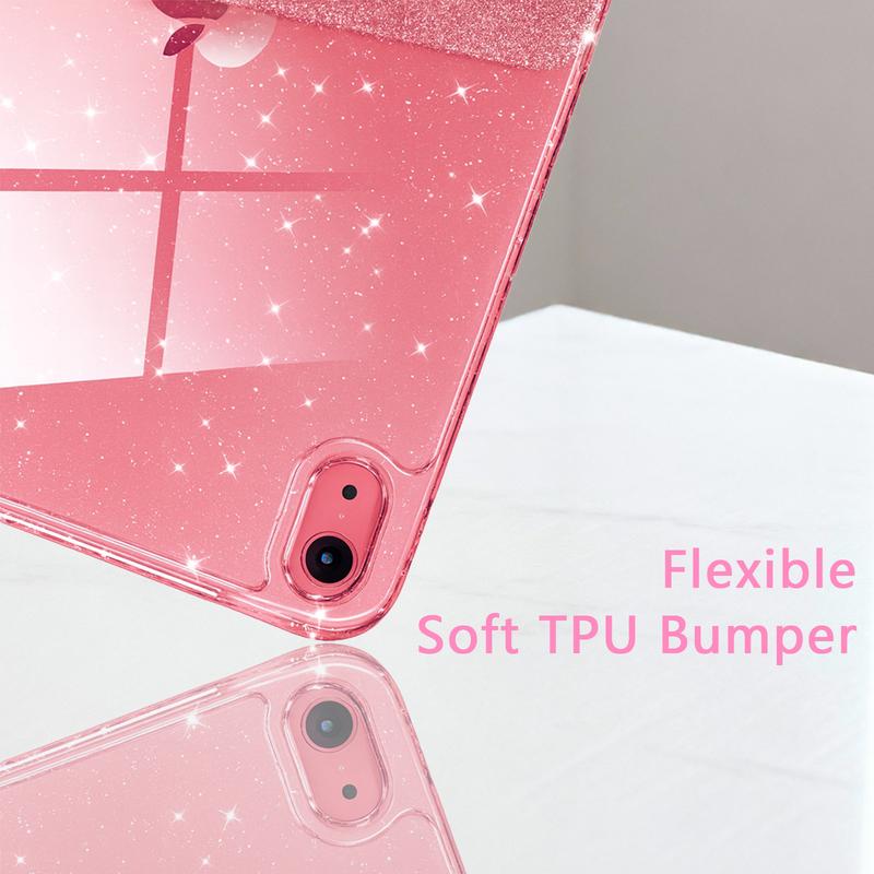 iPad Case for 10.9 Inch 10th 11th Gen Tablet Crystal Clear Protection Casing with Shiny Sparkle Glitter Smooth Finish Pencil Holder Auto Wake Sleep Cover