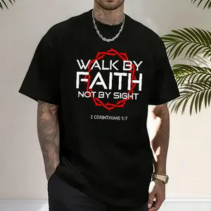 Men’s Loose Oversized Heavyweight T-Shirt — Faith, Not Sight (Christian street style), Bold Graphic Design “Thorn Crown” T-Shirt, Retro Aesthetic Faithwear, Men’s Ideal Choice.