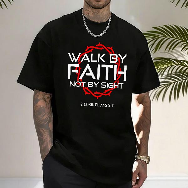 Walk By Faith Not By Sight Christian Graphic Tee Unisex Black White Thorn Crown 2 Corinthians 5:7 Faithwear Street Style Religious T-Shirt Believer Gift up to 3XL