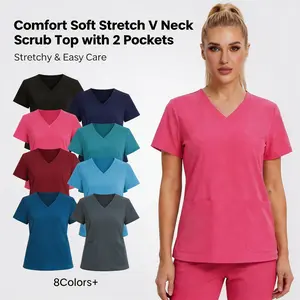 Yoga Scrub Top for Women V Neck Shirt with 2 Pockets, Comfort Soft Stretch, Easy Care Yoga Scrub Top for Women V Neck Shirt with 2 Pockets, Comfort Soft Stretch, Easy Care