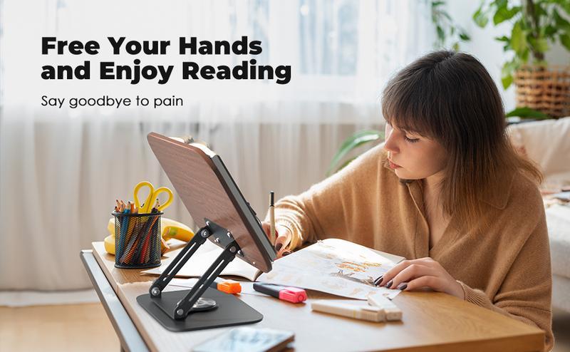 MUNBYN Book Stand for Reading, Book Holder, Height&Angle Adjustable, 360° Rotating Base, Foldable and Portable, Lightweight for Office, Kitchen, School Textbook, Recipe, Magazine,Kindle,Tablet MUNBYN Book Stand for Reading, Book Holder, Height&Angle Adjustable, 360° Rotating Base, Foldable and Portable, Lightweight for Office, Kitchen, School Textbook, Recipe, Magazine,Kindle,Tablet