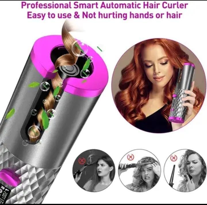 Automatic Curling Iron, Hair Curling Iron for Hair Styling, Cordless Auto Hair Curler, with 6 Temps and Timers, Auto Shut-Off, Fast Heating, Rechargeable Cordless Hair Curler 1 (Gray)