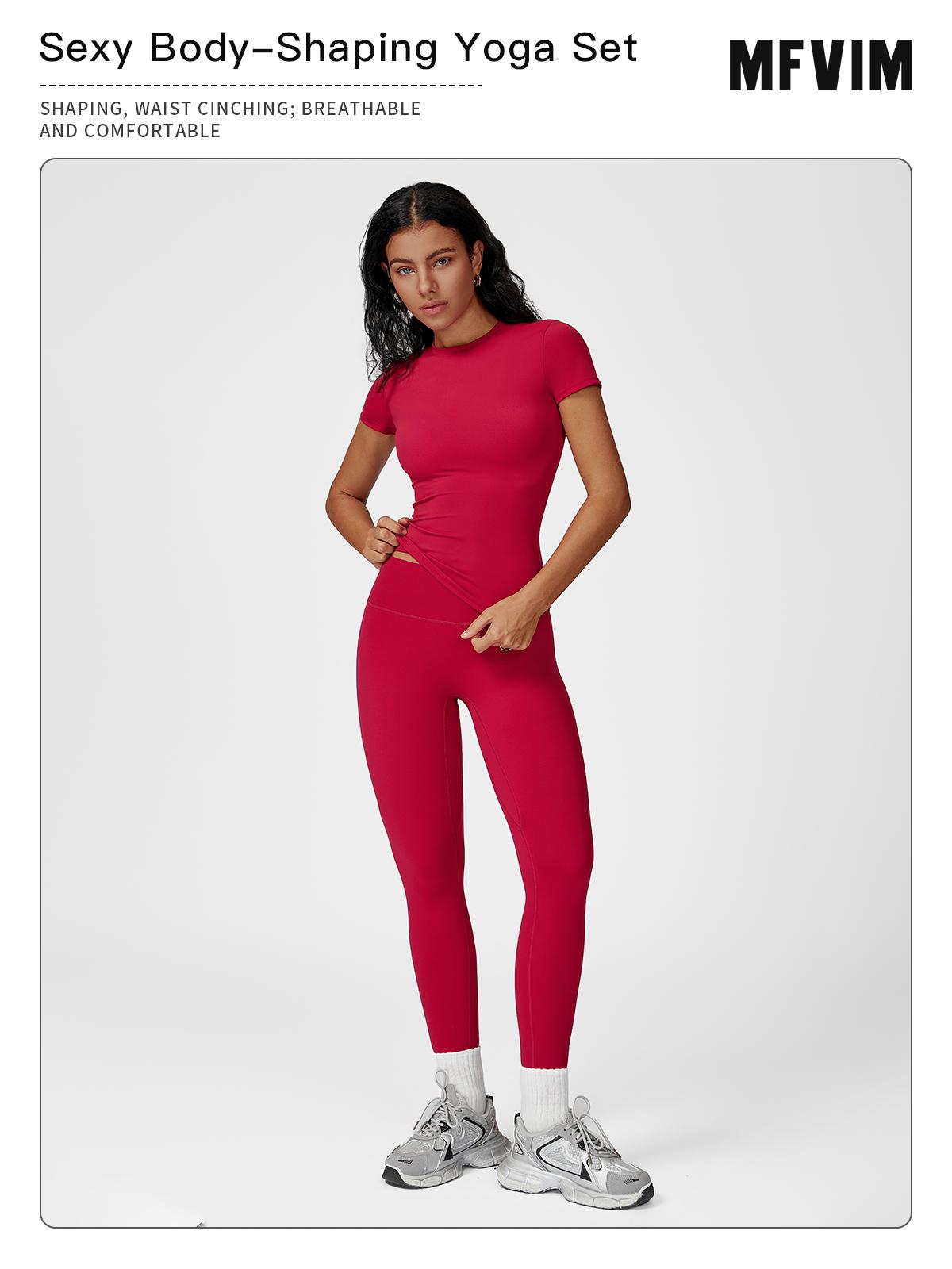 Women’s Solid Color Top & High Waist Leggings Sports Set by MFVIM - Casual, Comfortable, Breathable Two-Piece for Yoga, Gym, Workouts, Running, Ladies’ Gym Sportswear for All Seasons, Yoga Clothing Set,back to school,back to school haul