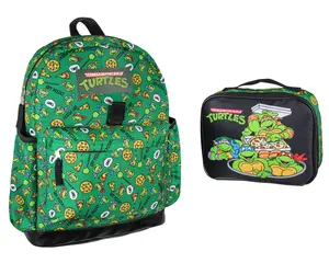 Nickelodeon Teenage Mutant Ninja Turtles Got Pizza? Leonardo Raphael Donatello Michelangelo 2 Pc Lunch Box Backpack Set 16"