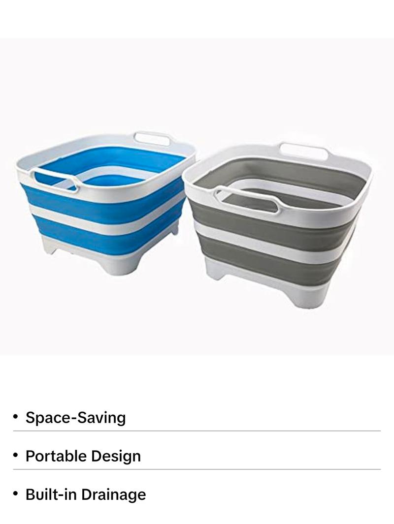 SAMMART 10L (2.64 Gallon) Collapsible Dishpan with Draining Plug - Foldable Washing Basin - Portable Dish Washing Tub - Space Saving Kitchen Storage Tray
