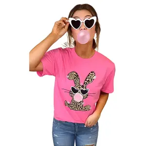 Tees2urDoor Sassy Easter Bunny T-Shirt – Neon Pink Leopard Bunny Graphic Tee, Fun Easter Outfit Shirt, Bold Spring Graphic T-Shirt