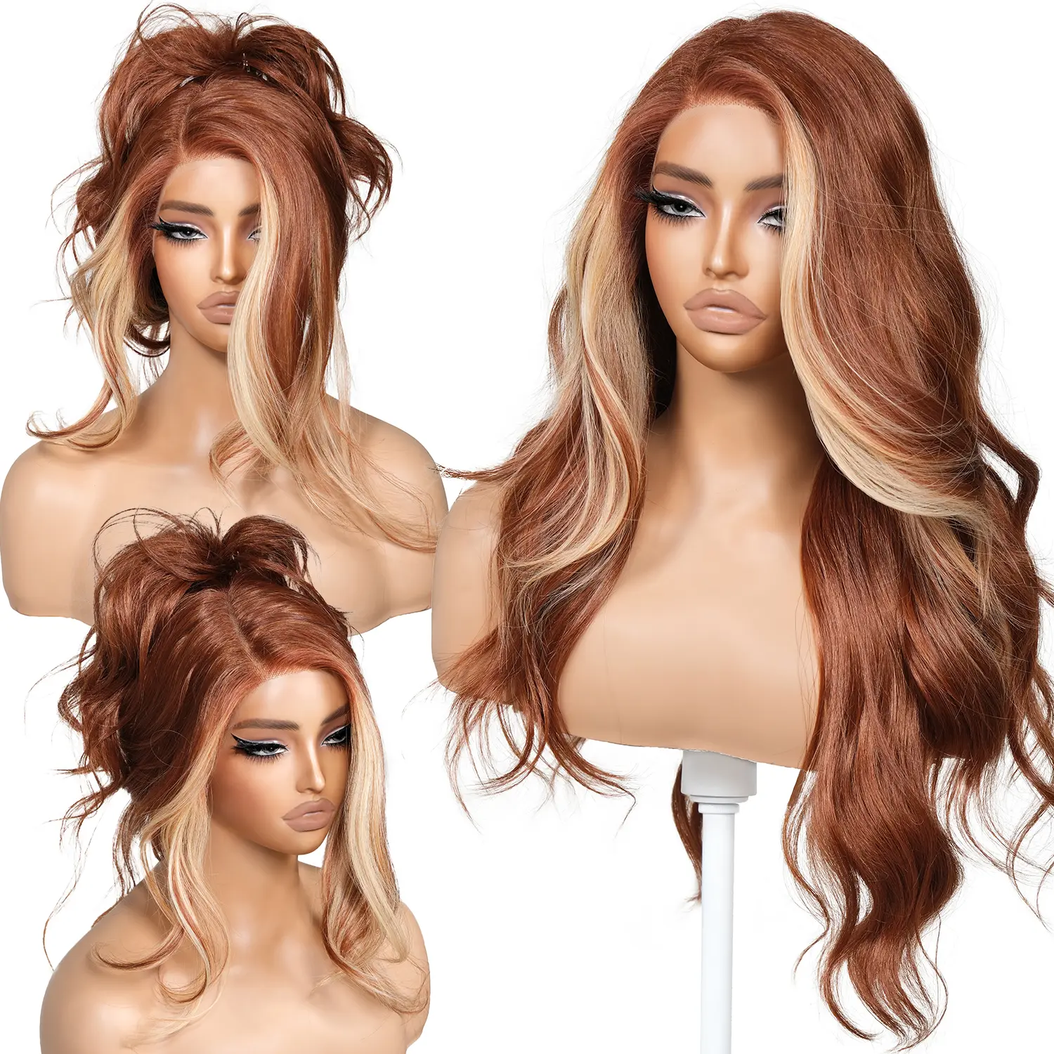 BrownBomb Side Part Glueless Lace Wig 24 Inch Pre-Styled Layered Synthetic Hair with Face Bangs & Vivid Natural Hairline 3 Sec Wear for Women and Beginner, Glueless Frontal Wig, Wedding, Side Part Hairstyles, Travel, Glueless Wigs