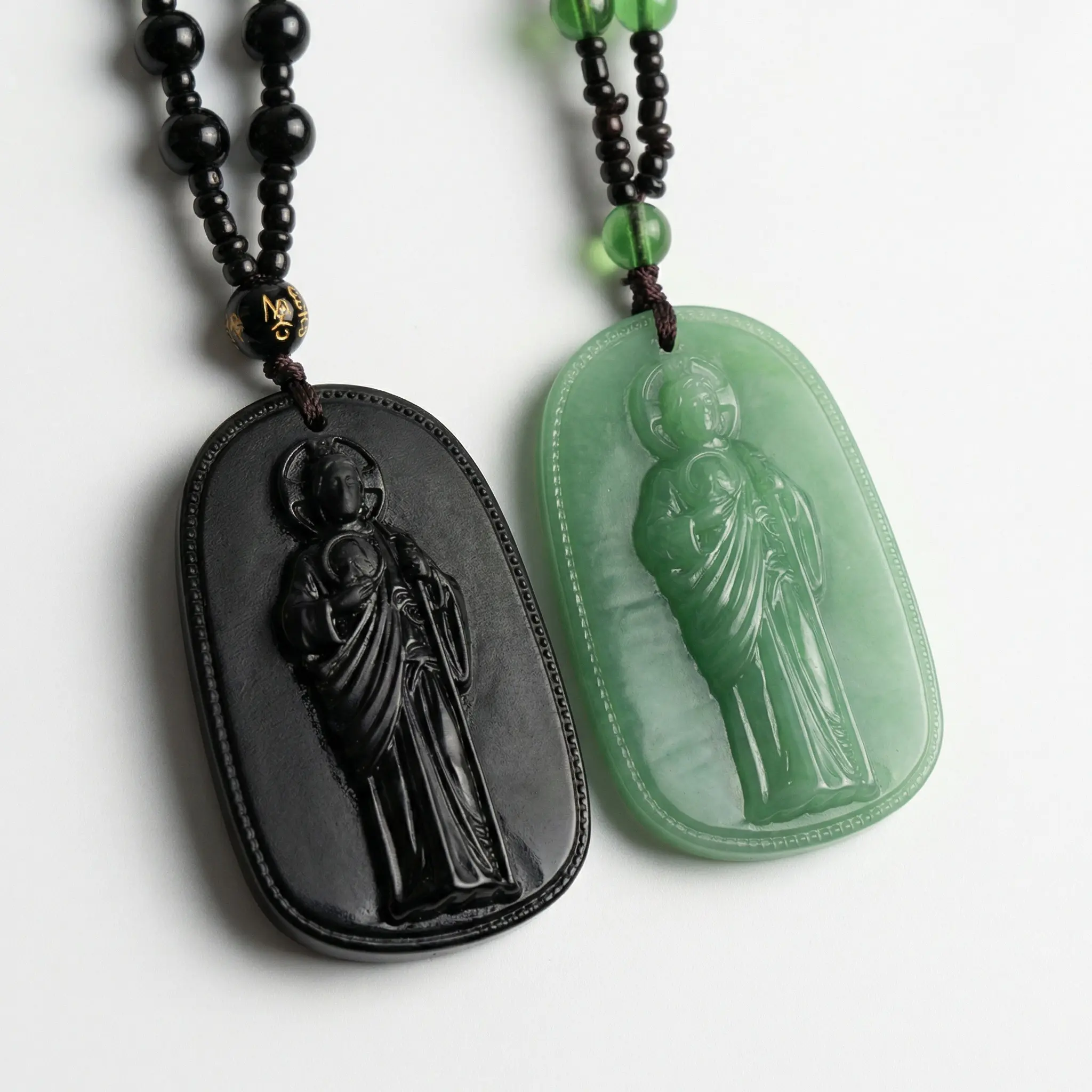 San Judas Tadeo Rosary Necklace – Handmade Stone Pendant, Gold-Plated Beaded Chain, Spiritual Protection Gift for Men & Women