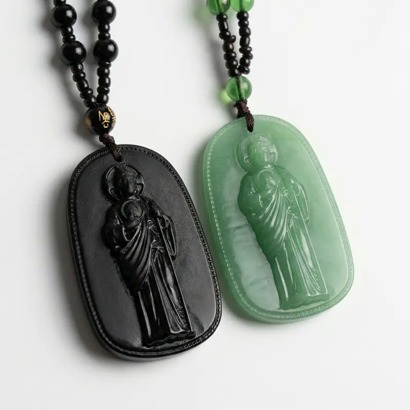 Unisex San Judas Tadeo Religious Pendant Necklace - Handmade Stone Charm, Gold-Plated Beaded Chain, Spiritual Protection Fashion Accessory, Daily Wear Meaningful Gift, Religious Pendant Necklaces