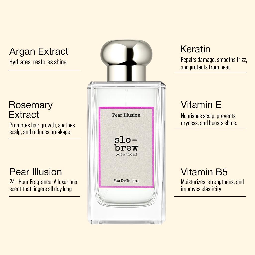 Slo-Brew Botanical Pear Illusion & Summer Bluebell Hair Perfume Spray – A Fragrance Experience Designed for Hair, Combining Nourishment and Protection – Fresh Fruity Floral Scent