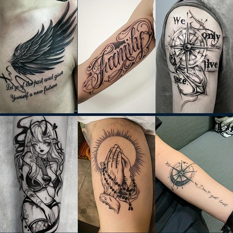 6 Large temporary tattoos men,fake tattoos,Lasting for 7-15 Days,Waterproof and Anti-Friction, Realistic Effect, Suitable for People Who Do Not Want Tattoo Pain, Including Compass, Wings, Anchor and Other Elements,Herbal Tattoo Stickers