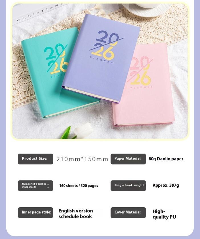 MUNBYN   2026 New A5 Gold Foil Planner Notebook, Soft Faux Leather Cover, Portable Notebook, Daily Page Layout, Office & Personal Use, Elegant Design Gift Idea