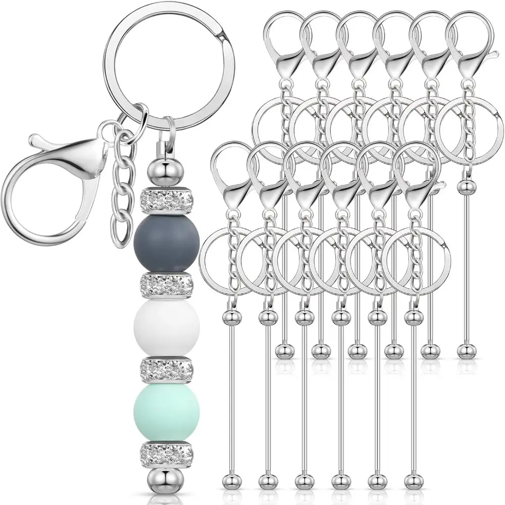 12 Pcs Beadable Keychains Bars Bulk for Keychain Making Blank Beaded Metal Keychain for Craft Keychain DIY Gift