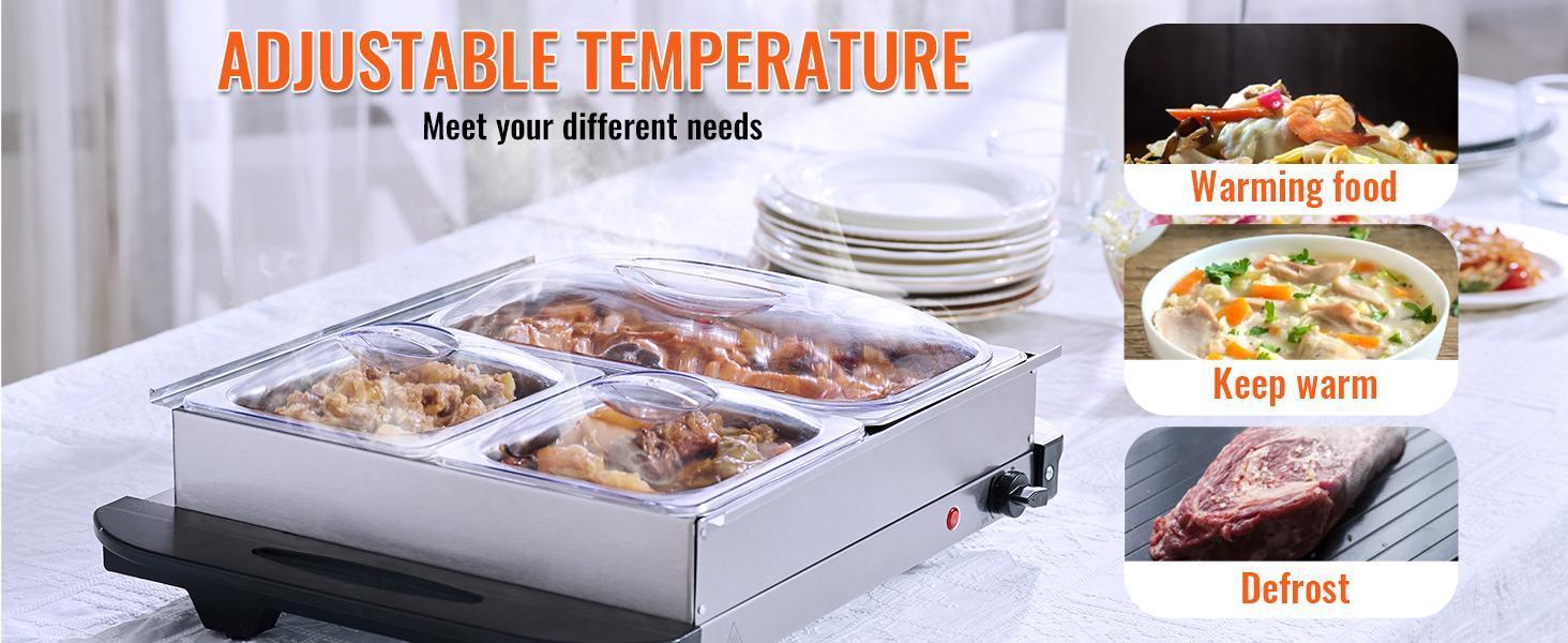 VEVOR Electric Buffet Server & Food Warmer, 14" x 14" Portable Stainless Steel Chafing Dish Set with Temp Control & Oven-Safe Pan, Perfect for Catering, Parties, Events, Entertaining, Silver, ETL