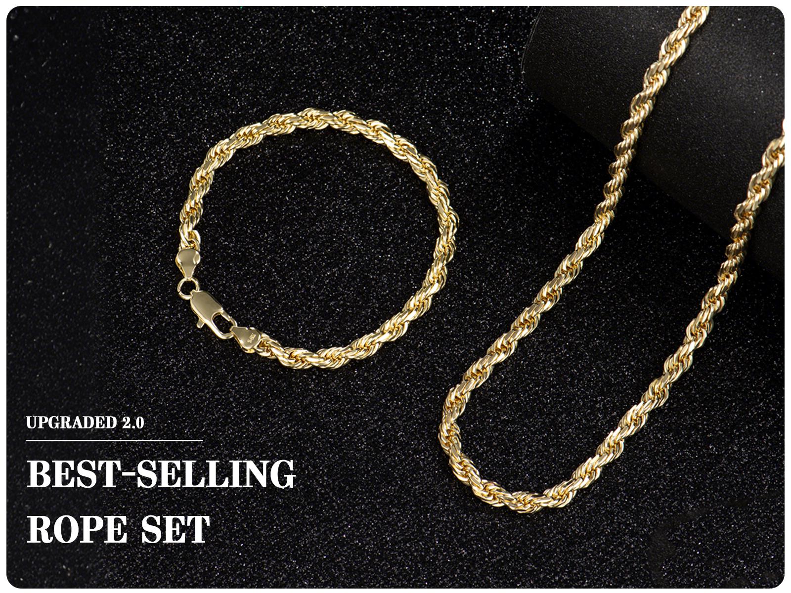 Holylegend Crazy sale 14K Real Gold-Plated Cuban & Figaro & Rope Set, Bracelet, Necklace - 8mm/10mm wide, High Quality Jewelry,Jewelry set