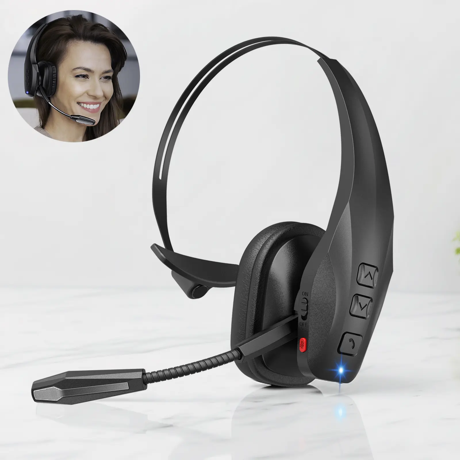 Oval Trucker Over-Ear Wireless Headphones - AI Active Noise Cancelling Cordless Headset, Dual-Mic, 65H Battery, 270° Rotatable Earmuffs, IPX5 Waterproof, Adjustable for Phones, PC, Motorcycle Use, Working From Home Support, Charging Capability, Noise Canc