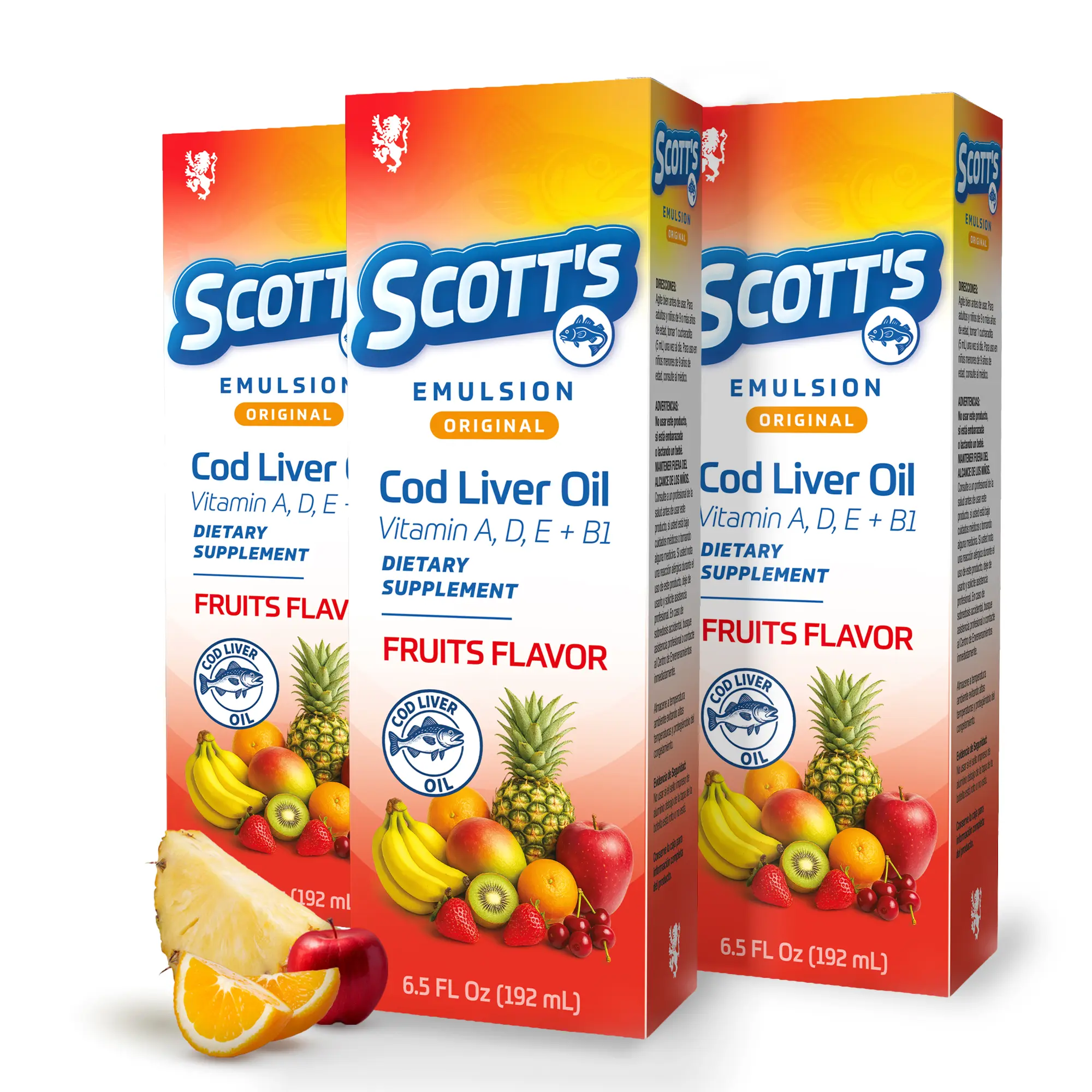 Scott's Emulsion Cod Liver Oil Natural Supplements - Fruit Flavor, 6.5 Fl Oz (3 Pack), Children's Edible Liquid Body Vitamins for Immune Boost, Brain Health
