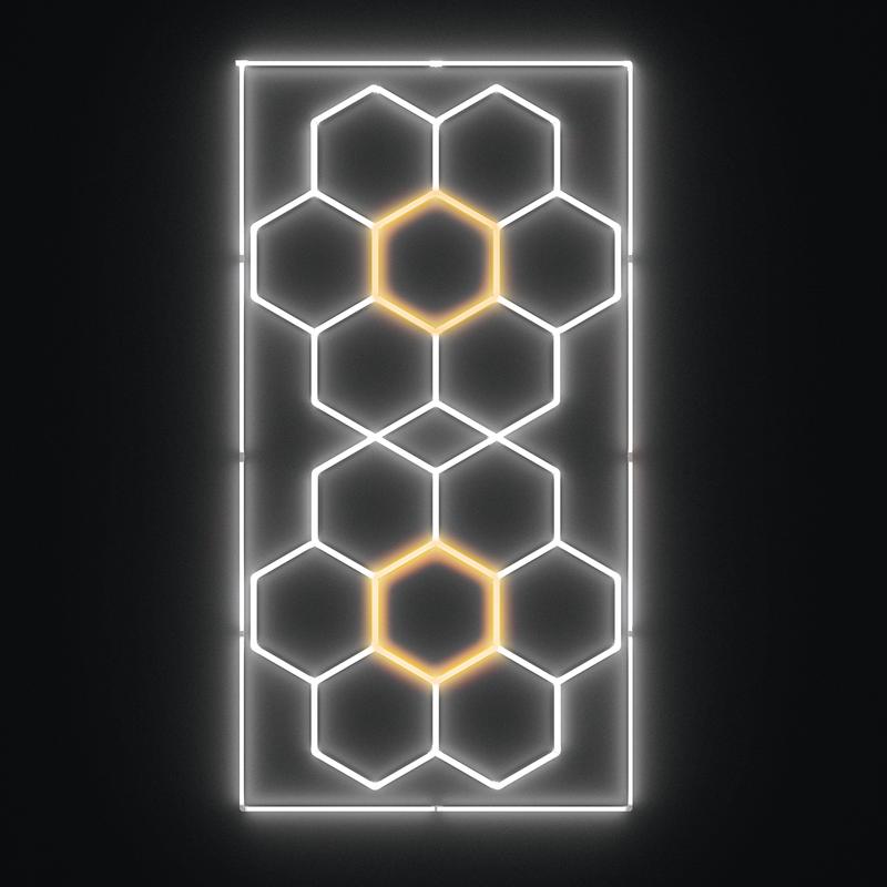 HYPERLITE Color Glow, Garage Lights, Honeycomb Design, Rectangle Frame Modular Lighting, LED Ceiling Light, 568W-624W 56800LM-62400LM, 6500K Bright White, for Garages, Workshops, Gyms, Studios,  Barber Shops, Decorative Spaces，Jumpstart newyear