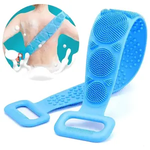 Double-sided Silicone Bath Brush, Long Handle Back Massage Exfoliating Scrubber, Non-slip Body Care Tool for Home Bathroom, Personal