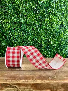 2.5 Inch By 10 Yard Red And White Gingham Twill Ribbon