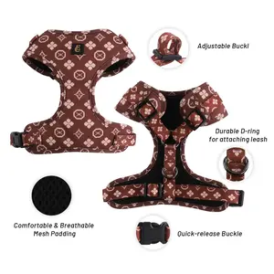 Adjustable Dog Harness, Leash, Poop Bag Holder/Dispenser and Bandana Set, No Pull, Soft Mesh Padded, for Small/Medium Dogs Outdoor Walking/Running