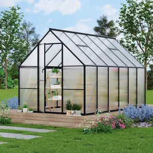 8x10 FT Outdoor Greenhouse for Backyard, Heavy Duty Aluminum Frame Polycarbonate Greenhouse Kit with Roof Vent, UV Protection for Outside, Garden, Yard, Black,