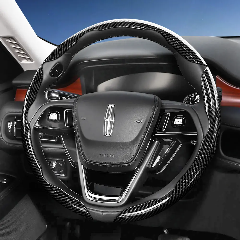 For LINCOLN Segmented Carbon Fiber Steering Wheel Cover Sporty Style Non-Slip Comfortable Grip 2-Piece/3-Piece Set Quick-Install All-Season Compatibility For Nautilus/Corsair/Aviator/Navigator Black, Blue, Silver, Automotive, Car Accessories
