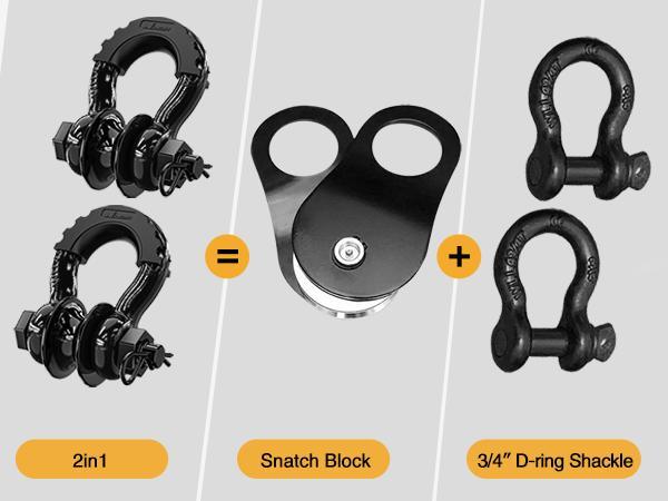 Nilight 3/4" D Ring Shackle with Towing Pulley 2 Pack 4.75 Ton (9500 Lbs) 7/8" Pin Heavy Duty Off Road Recovery Shackle with Isolators Washer Kit for Jeep Truck Tractor Vehicle ATV UTV