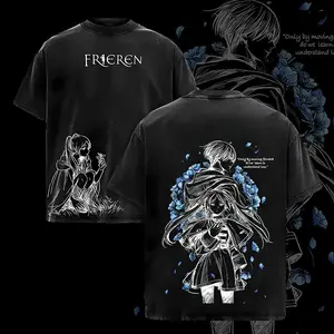 Frieren x Himmel Tee Washed – Frieren: Beyond Journey’s End Vintage Washed Heavy Cotton Oversized Anime Manga T-Shirt & Hoodie, Double Printed Retro Unisex Streetwear Graphic Top, Love After the Journey Fantasy Edition