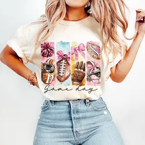 Football, Game Day, Retro Bow, Mama, Brushstroke Tshirt