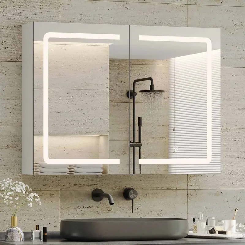 Sikaic Medicine Cabinet with Mirrors and Storage, Wall Mounted Bathroom Mirror Cabinets with Led Lights, Double Doors Mirror Lighted Medicine Cabinets with Adjustable Storage Shelf, Home Furniture, Dorm Essentials [tiktokshopbacktoschool]