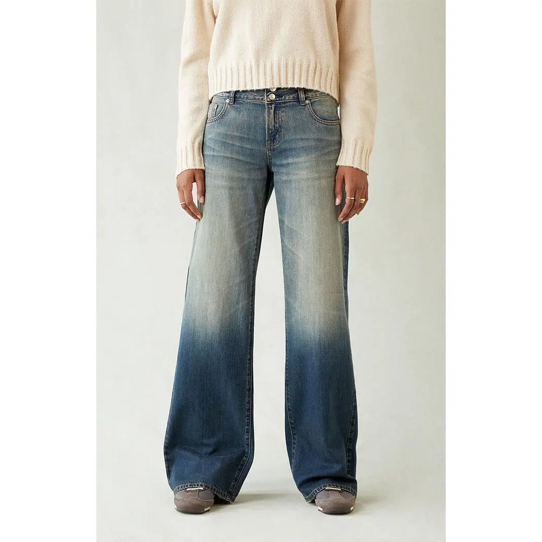 Pacsun Women's Casey Low Rise Baggy Jeans Button Pocket Dark Blue Tinted