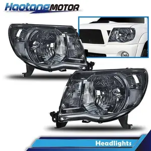 CROSSDESIGN Smoke Lens Chrome Headlights Light Left & Right Fit For 2005-2011 Toyota Tacoma