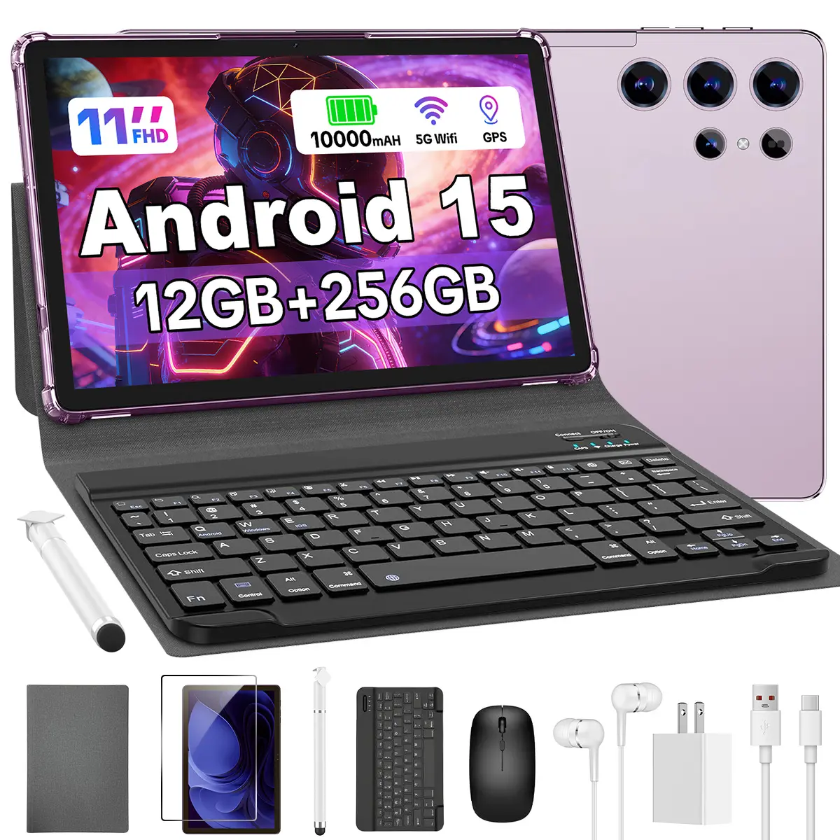 W&O Tablet 11 inches, Touchscreen, With Dual Camera, Bluetooth Keyboard, Case, Mouse, Stylus, Type-c Charging Large Storage, Affortable Tablet, Portable, Cellphone Smartphone，Valentine’s Gift & Back-to-School Gift